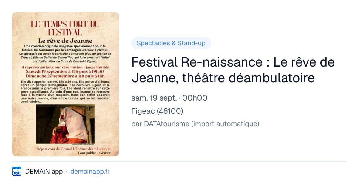 Festival Re-naissance : Le rêve de Jeanne, théâtre déambulatoire — Figeac