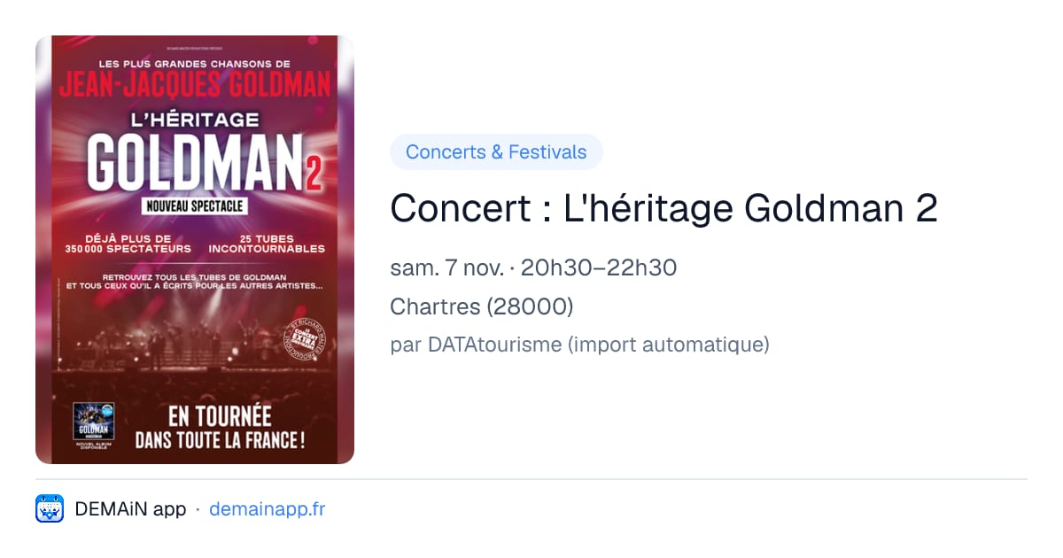 Concert : L'héritage Goldman 2 — Chartres