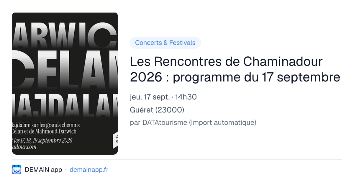 Les Rencontres de Chaminadour 2026 : programme du 17 septembre — Guéret