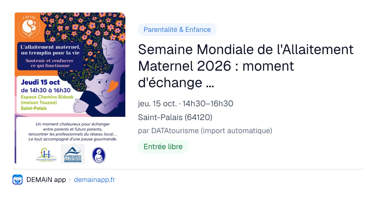 Semaine Mondiale de l'Allaitement Maternel 2026 : moment d'échange entre parents et futurs parents — Saint-Palais