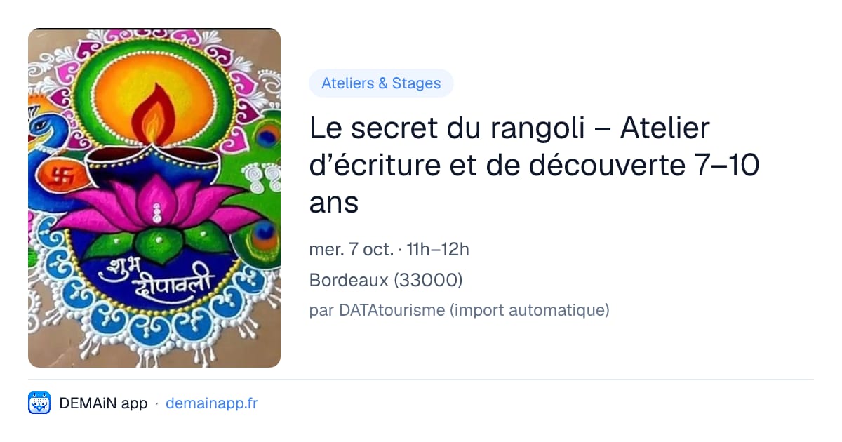 Le secret du rangoli – Atelier d’écriture et de découverte 7–10 ans — Bordeaux