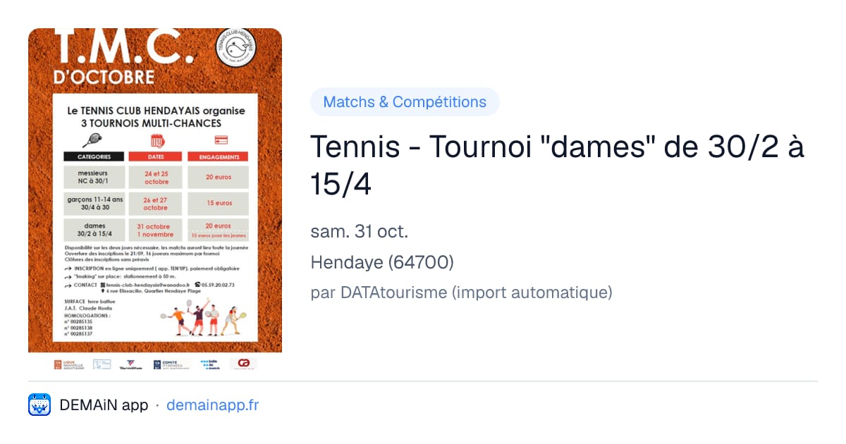 Tennis - Tournoi "dames" de 30/2 à 15/4 — Hendaye