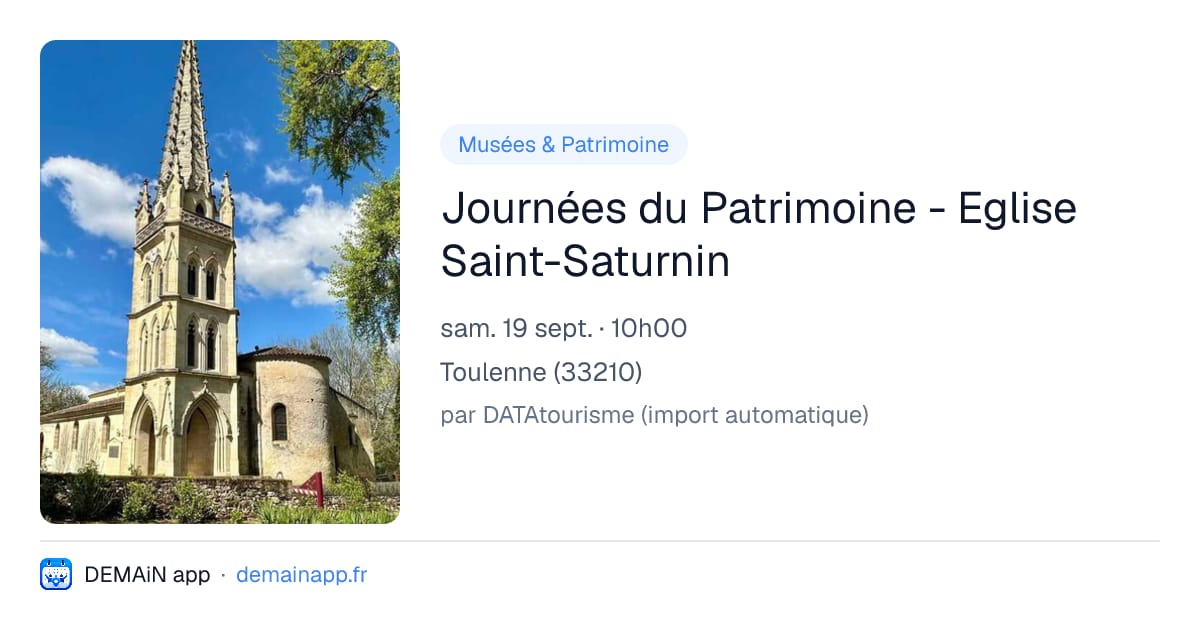 Journées du Patrimoine - Eglise Saint-Saturnin — Toulenne