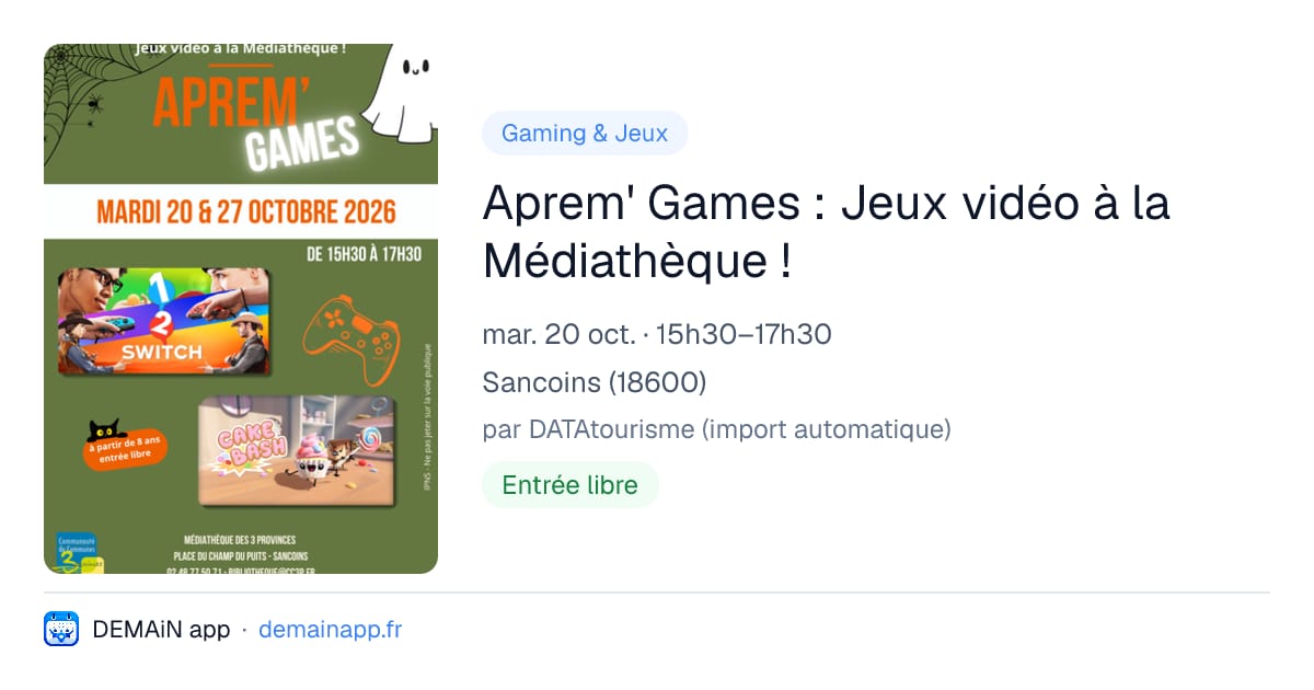 Aprem' Games : Jeux vidéo à la Médiathèque ! — Sancoins