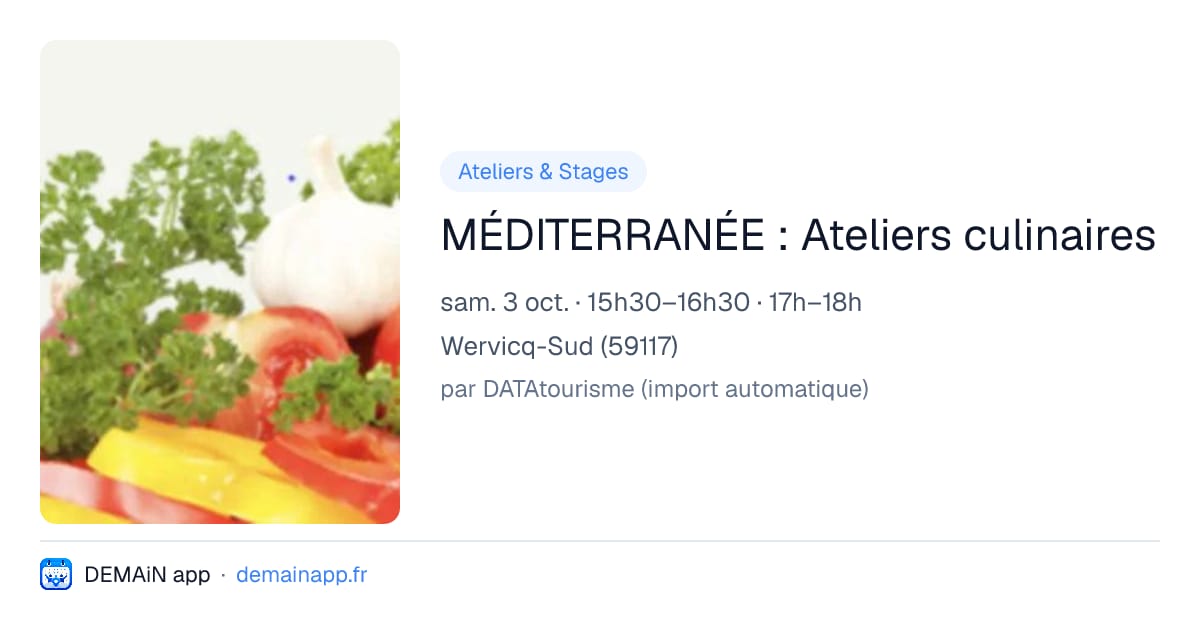 MÉDITERRANÉE : Ateliers culinaires — Wervicq-Sud