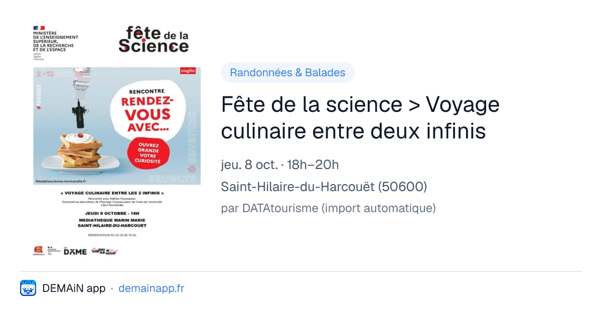 Fête de la science > Voyage culinaire entre deux infinis — Saint-Hilaire-du-Harcouët