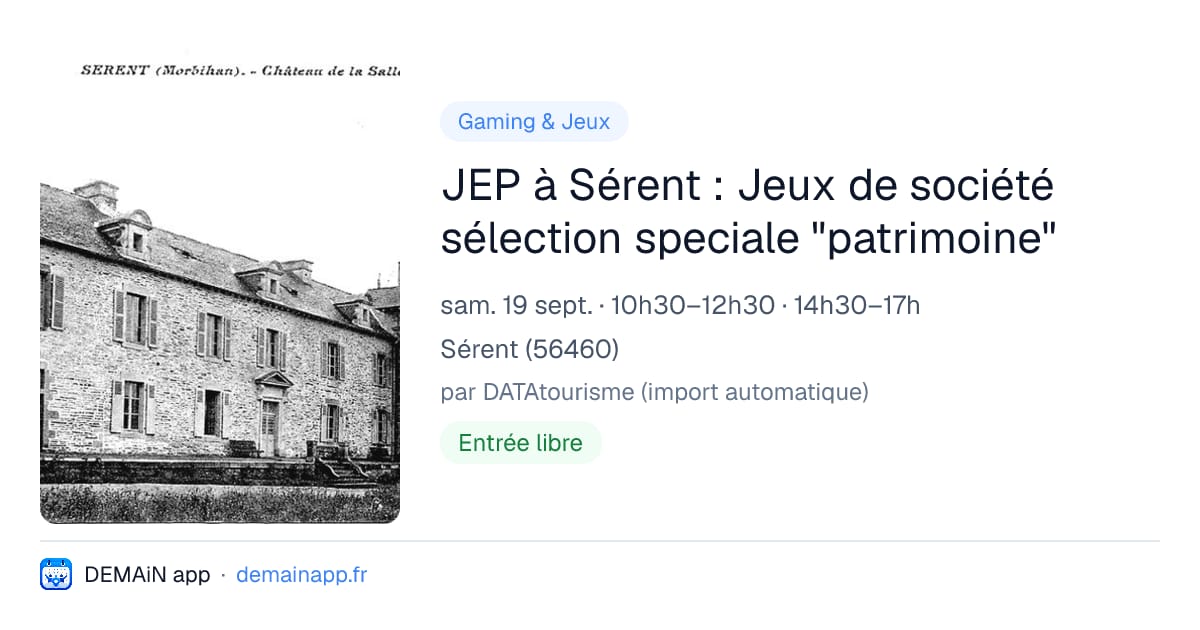 JEP à Sérent : Jeux de société sélection speciale "patrimoine" — Sérent