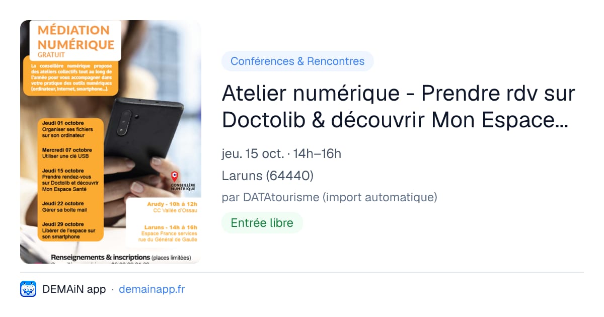 Atelier numérique - Prendre rdv sur Doctolib & découvrir Mon Espace Santé — Laruns