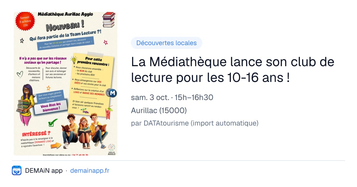 La Médiathèque lance son club de lecture pour les 10-16 ans ! — Aurillac