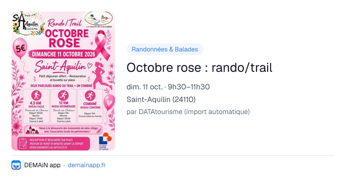 Octobre rose : rando/trail — Saint-Aquilin