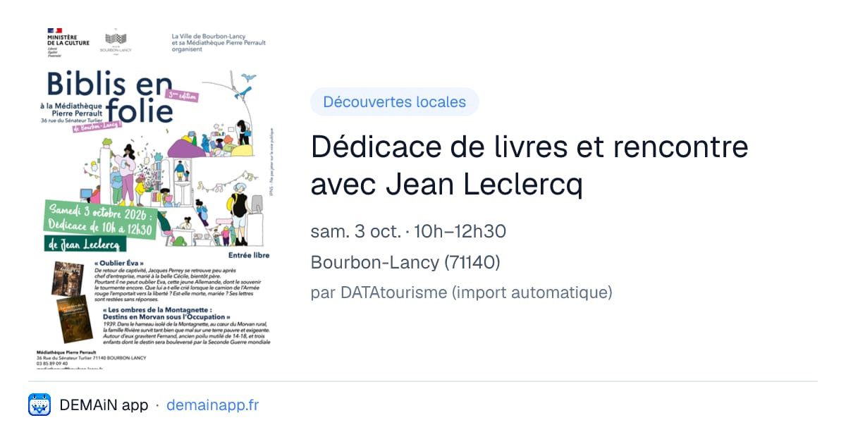 Dédicace de livres et rencontre avec Jean Leclercq — Bourbon-Lancy