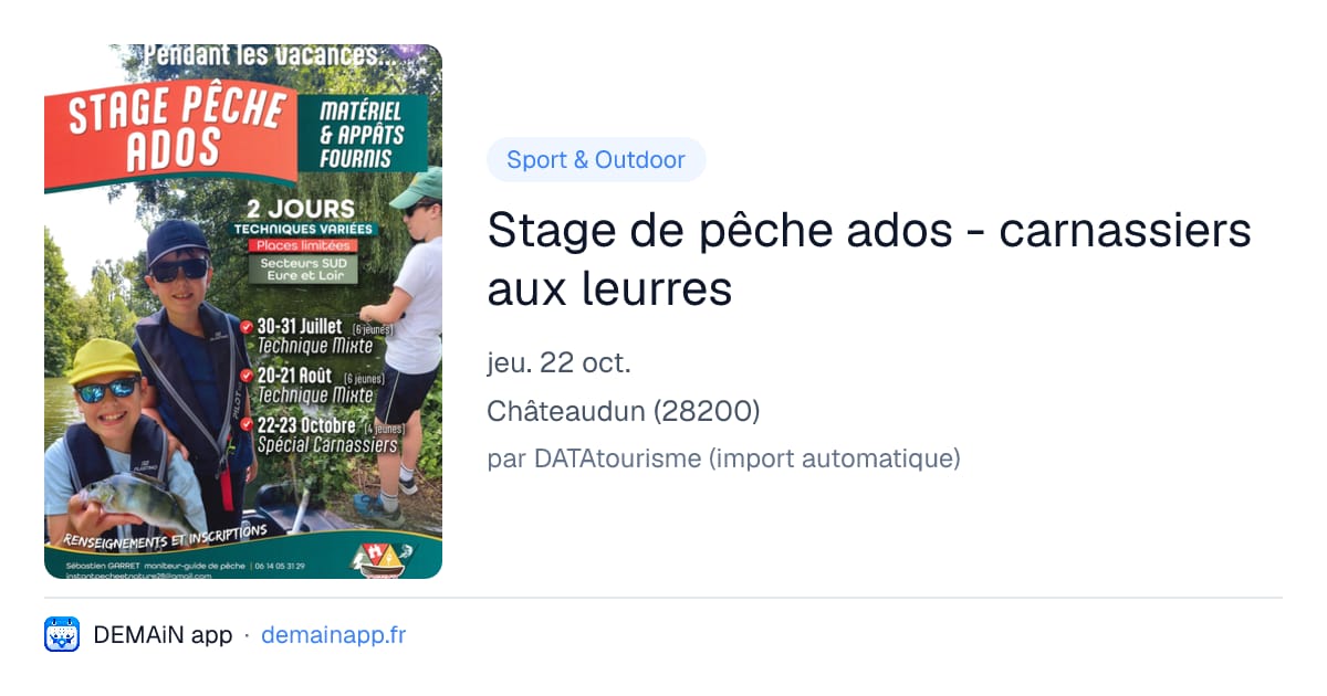 Stage de pêche ados - carnassiers aux leurres — Châteaudun