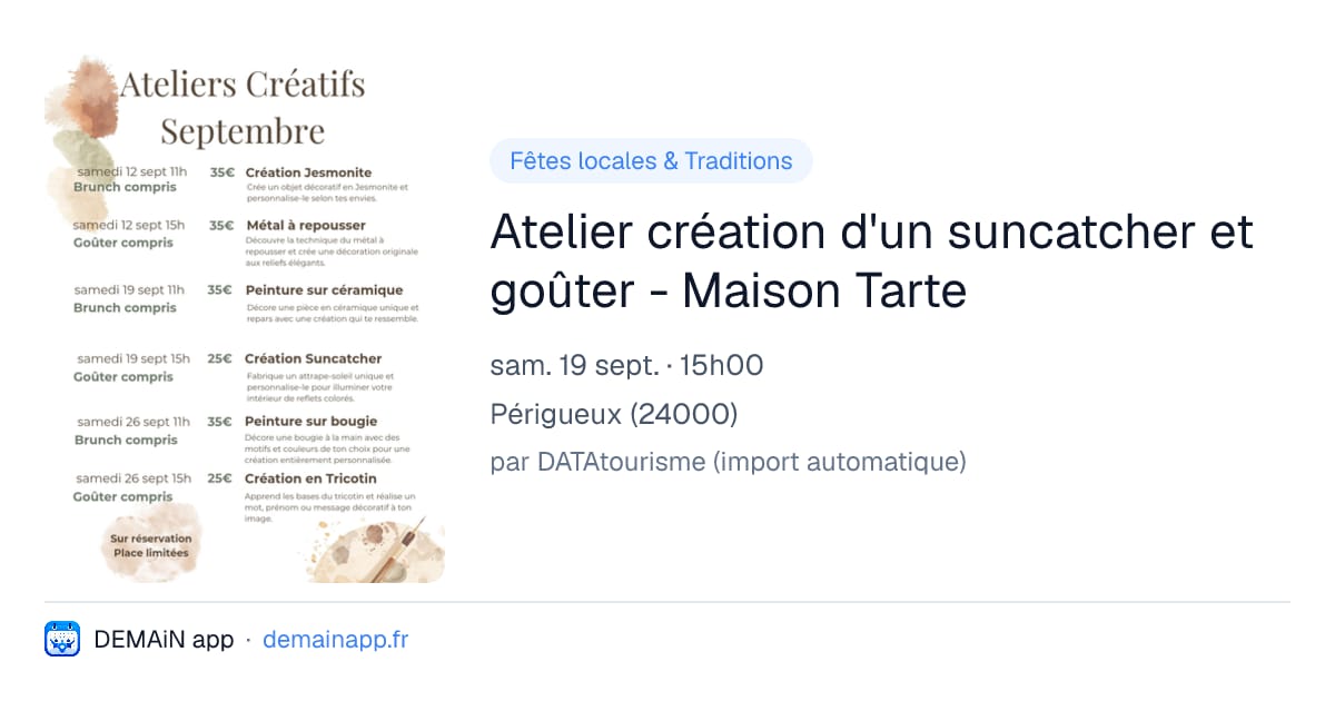 Atelier création d'un suncatcher et goûter - Maison Tarte — Périgueux