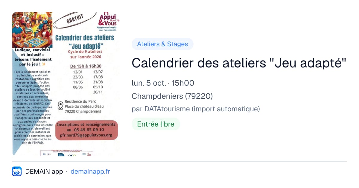 Calendrier des ateliers "Jeu adapté" — Champdeniers