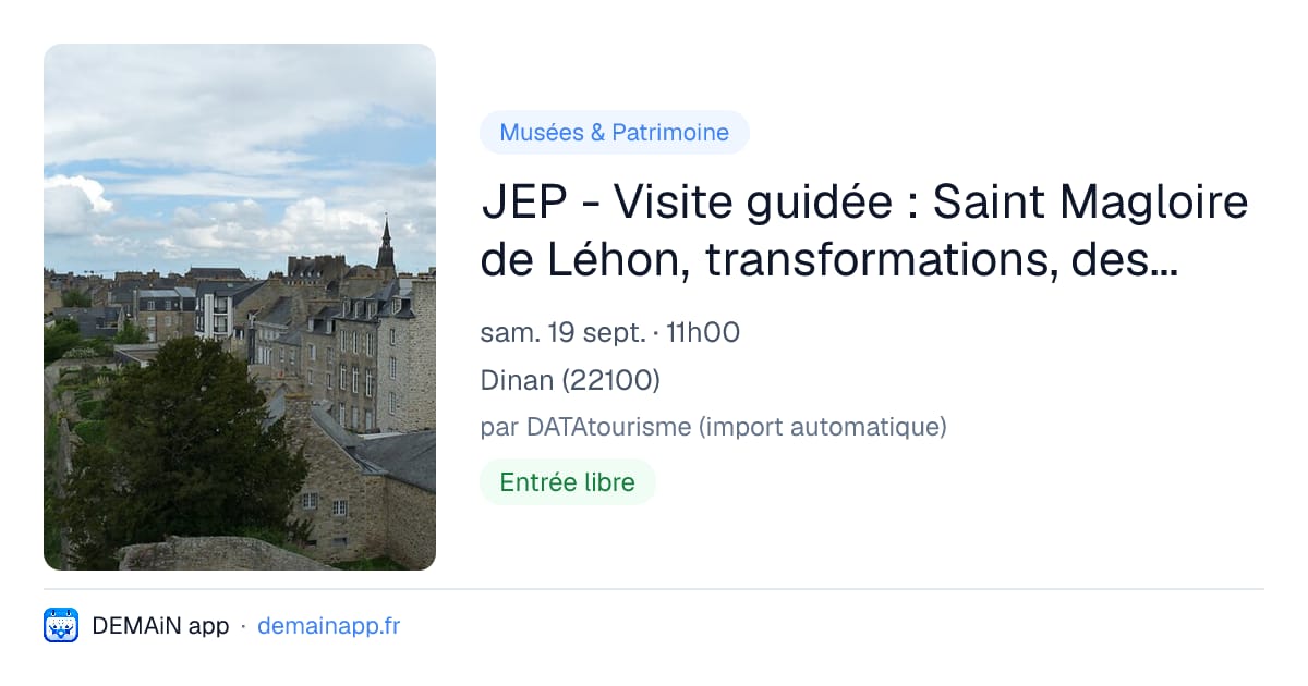 JEP - Visite guidée : Saint Magloire de Léhon, transformations, destructions, reconstruction — Dinan