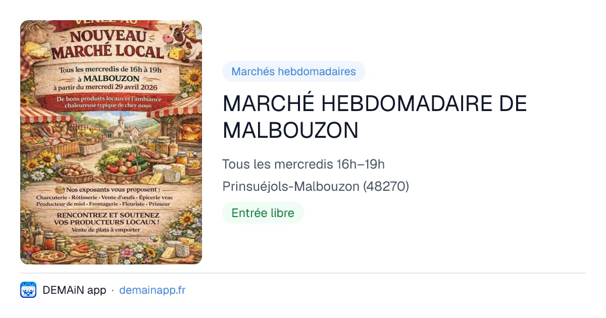 MARCHÉ HEBDOMADAIRE DE MALBOUZON — Prinsuéjols-Malbouzon