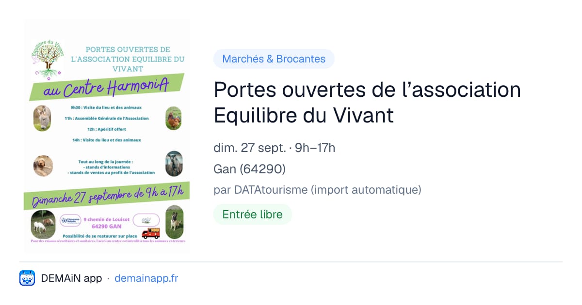 Portes ouvertes de l’association Equilibre du Vivant — Gan