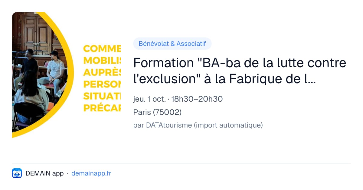 Formation "BA-ba de la lutte contre l'exclusion" à la Fabrique de la Solidarité — Paris