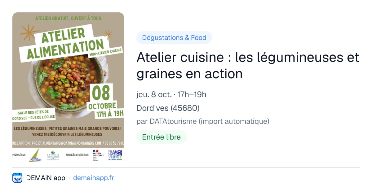 Atelier cuisine : les légumineuses et graines en action — Dordives