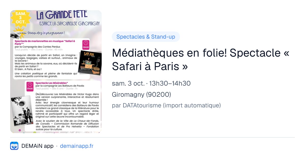 Médiathèques en folie! Spectacle « Safari à Paris » — Giromagny