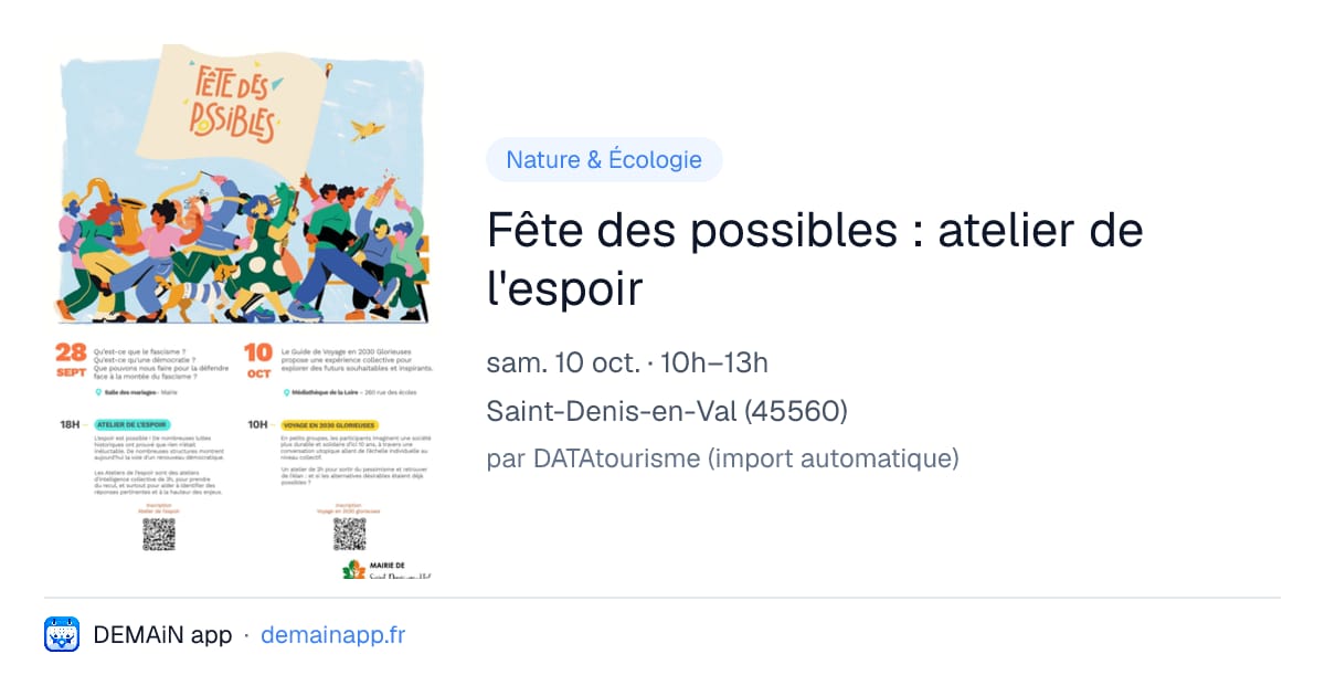 Fête des possibles : atelier de l'espoir — Saint-Denis-en-Val