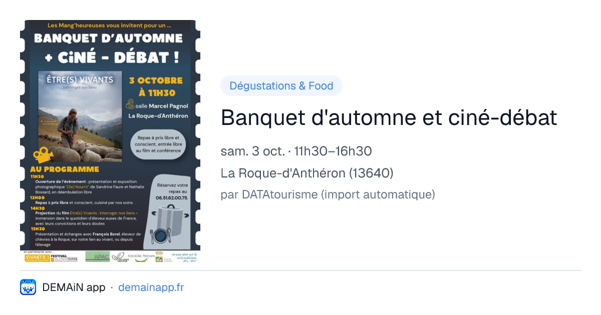 Banquet d'automne et ciné-débat — La Roque-d'Anthéron