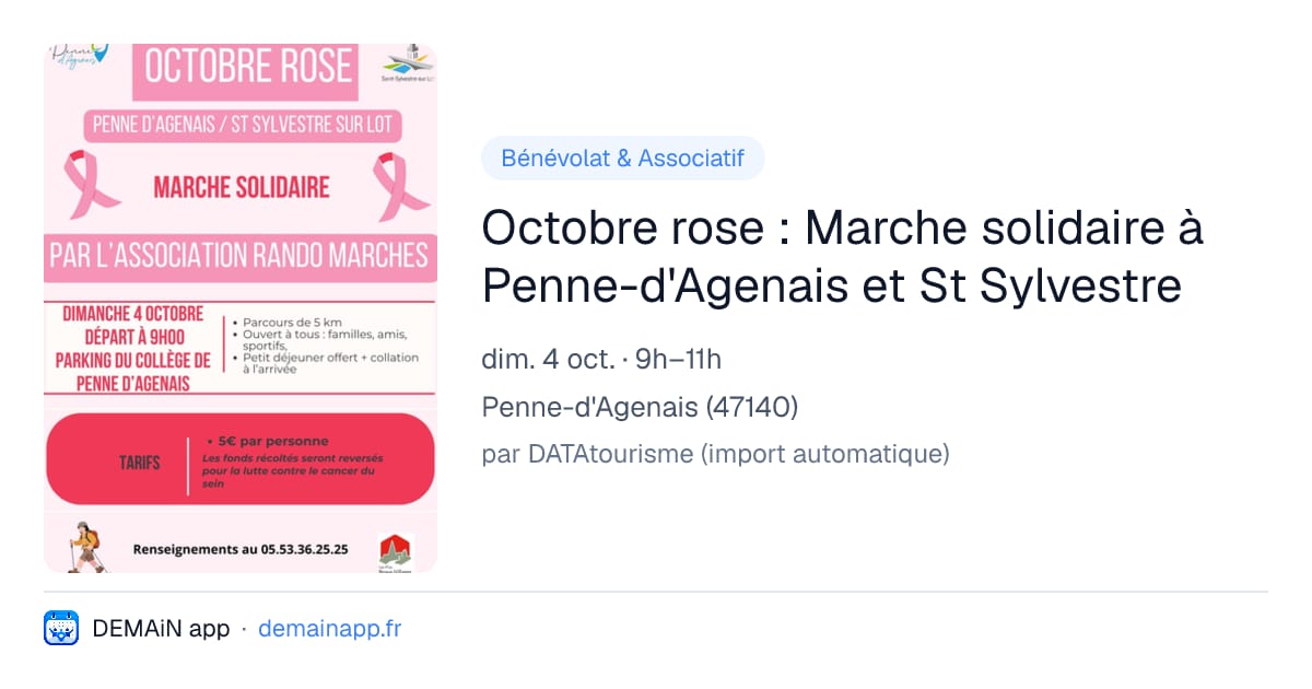 Octobre rose : Marche solidaire à Penne-d'Agenais et St Sylvestre — Penne-d'Agenais