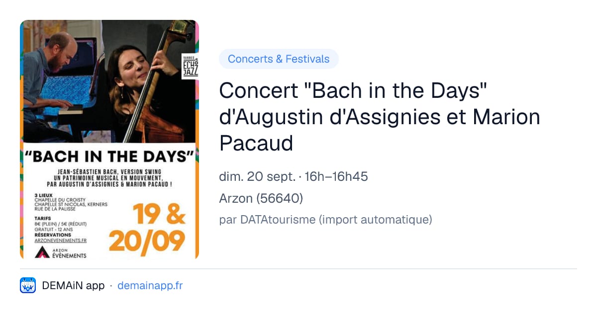 Concert "Bach in the Days" d'Augustin d'Assignies et Marion Pacaud — Arzon
