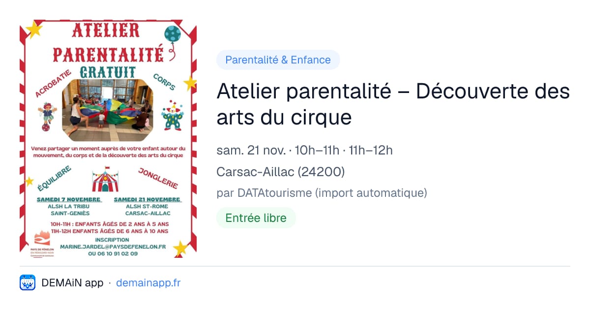 Atelier parentalité – Découverte des arts du cirque — Carsac-Aillac