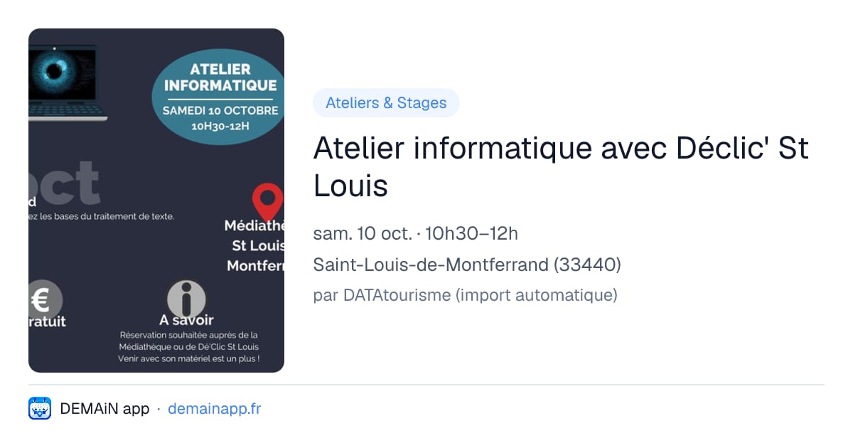 Atelier informatique avec Déclic' St Louis — Saint-Louis-de-Montferrand