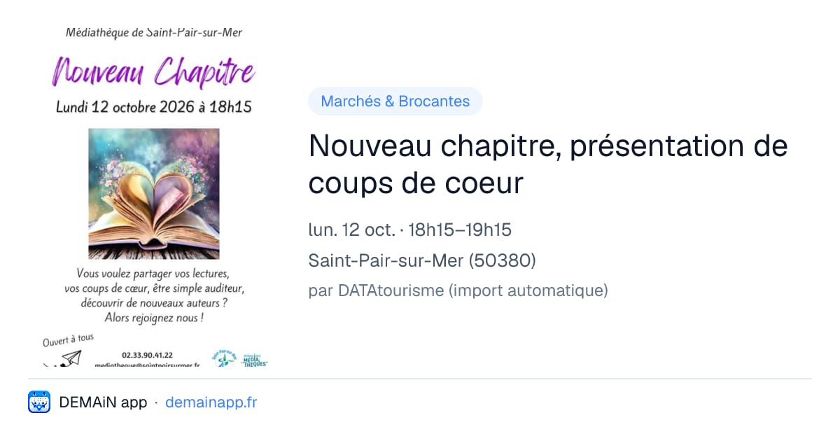 Nouveau chapitre, présentation de coups de coeur — Saint-Pair-sur-Mer
