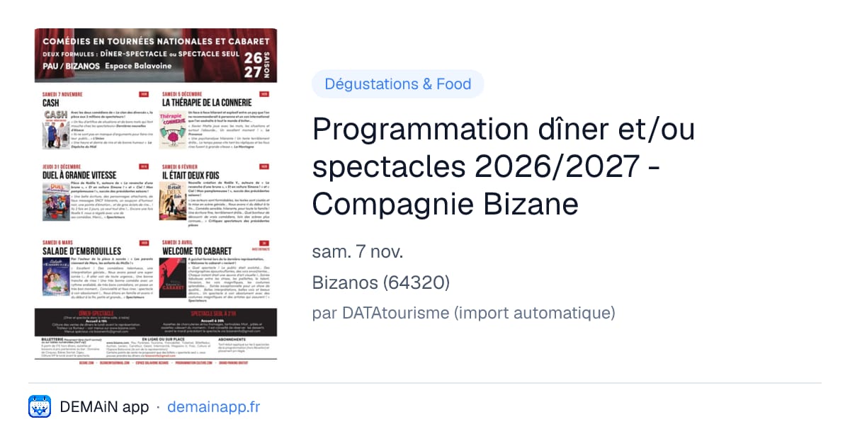 Programmation dîner et/ou spectacles 2026/2027 - Compagnie Bizane — Bizanos