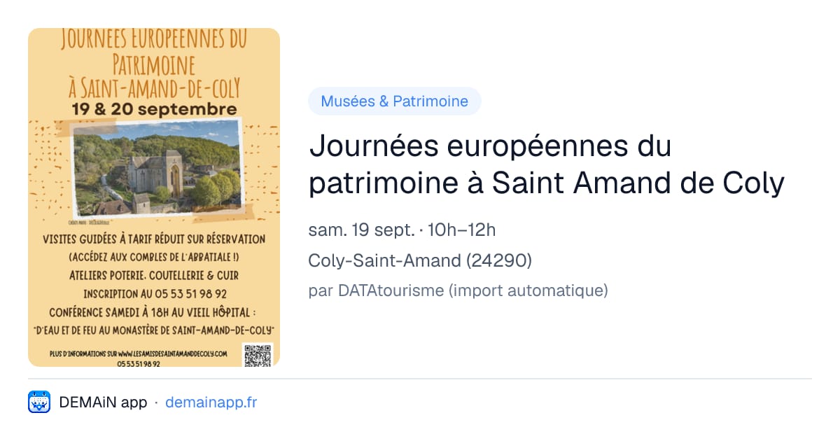 Journées européennes du patrimoine à Saint Amand de Coly — Coly-Saint-Amand